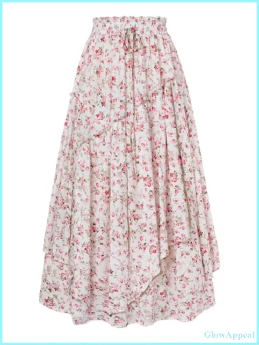 Women Floral Maxi Skirt Elastic Waist Boho Long Skirt A Line Layered Hem